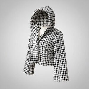 VTG‎ Dereon Beyoncé Black White Houndstooth Hooded Jacket Women's Size M Glitter